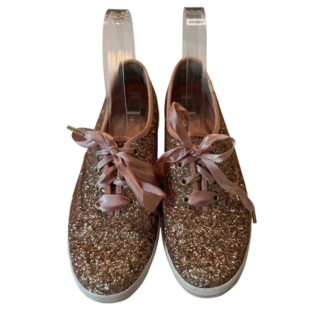 Kate Spade x Keds Champion Rose Gold Glitter Ribbon Sneakers WF52991 Womens 7